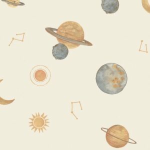 Papier Peint Espace et Planètes à fond blanc