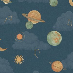 Papier Peint Espace et Planètes à fond bleu