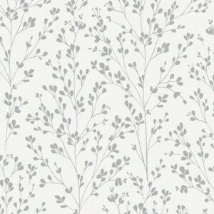 Papier Peint Omura floral argenté à fond blanc