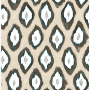 Papier Peint Ikat Beige Turquoise